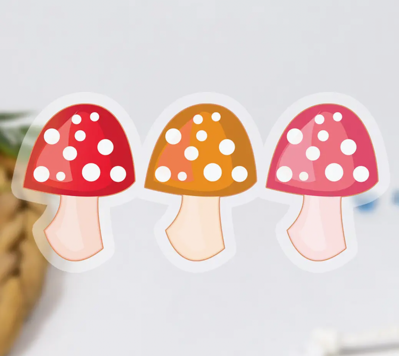 Mushroom Trio Clear Waterproof Vinyl Sticker
