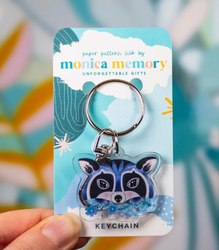 Raccoon with Flowers Keychain