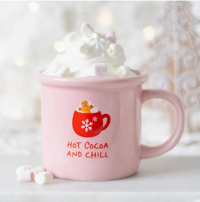 Pink Hot Cocoa and Chill Christmas Mug