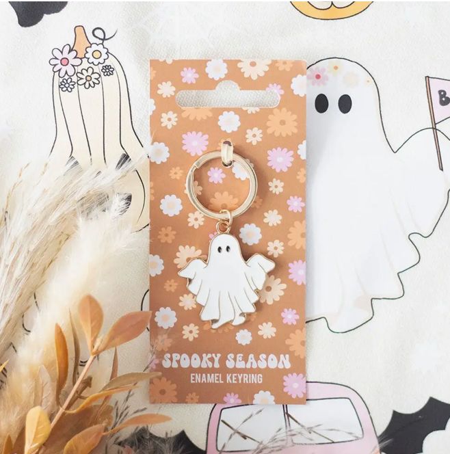 Spooky Season Groovy  Ghost Keyring