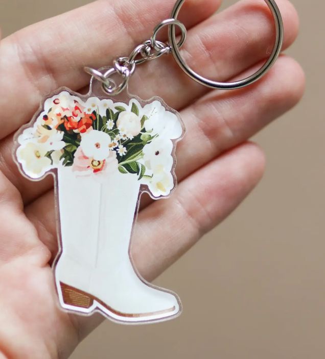 Floral Cowgirl Boot Acrylic Keychain