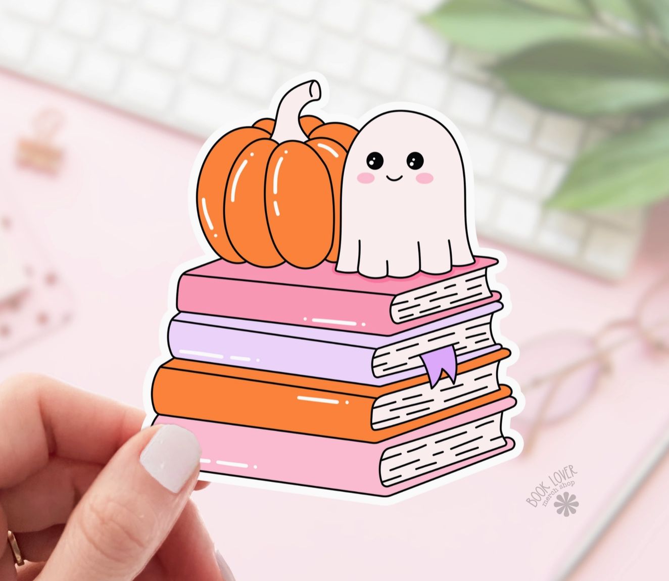 Ghost, Pumpkin, Books Vinyl Sticker