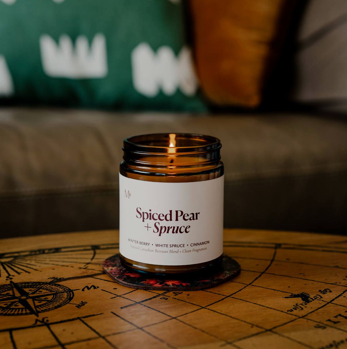 Spiced Pear and Spruce 9oz beeswax candle