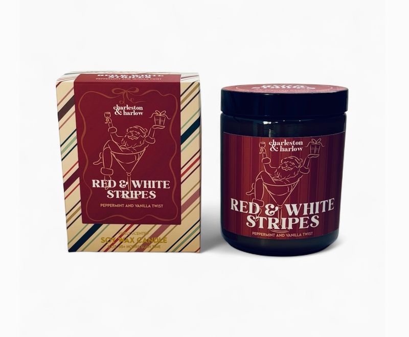 Red &amp; White Stripes (8oz Soy Boxed Candle)