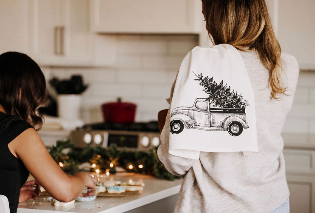 Christmas Tree Truck Organic Cotton Tea Towel