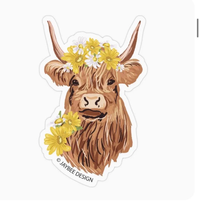 Highland Cow Floral Stickers - Jaybee Designs