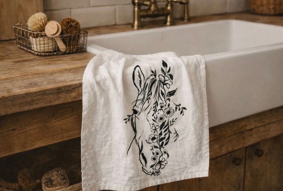 Floral Horse Organic Cotton Tea Towel