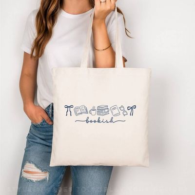 Doodle Bookish Book Lover Canvas Tote Bag