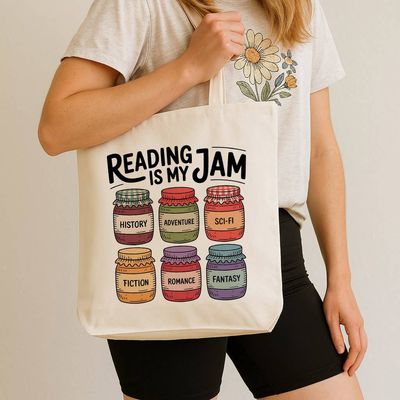 Reading Is My Jam Book Lover Canvas Tote Bag
