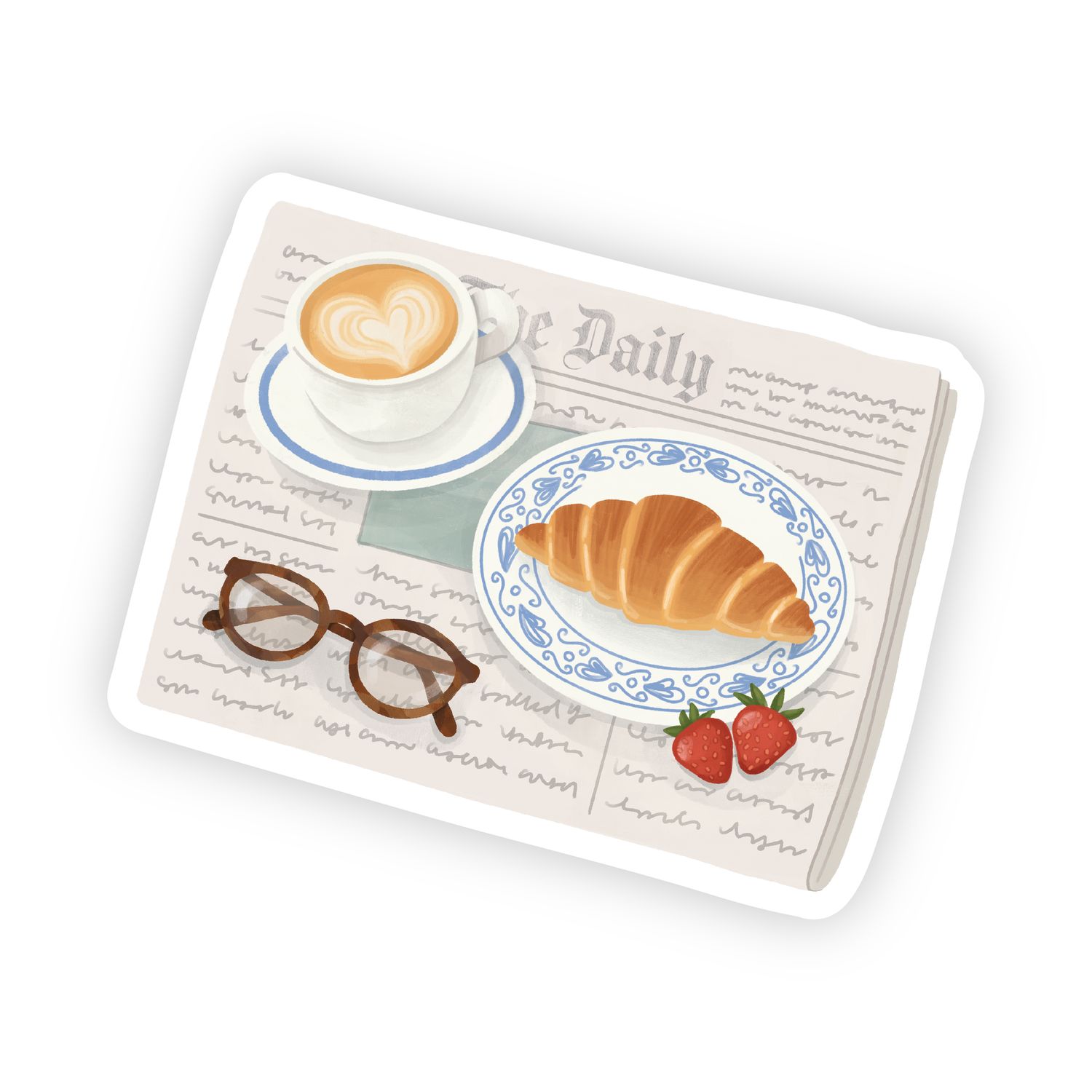 Sunday Morning - Croissant Latte Newspaper Vinyl Sticker