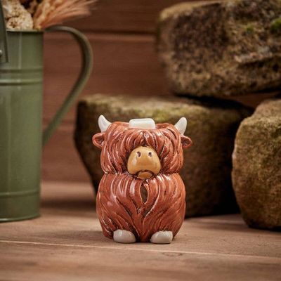 Dougal Highland Cow Wax Burner Brown Embossed Stoneware