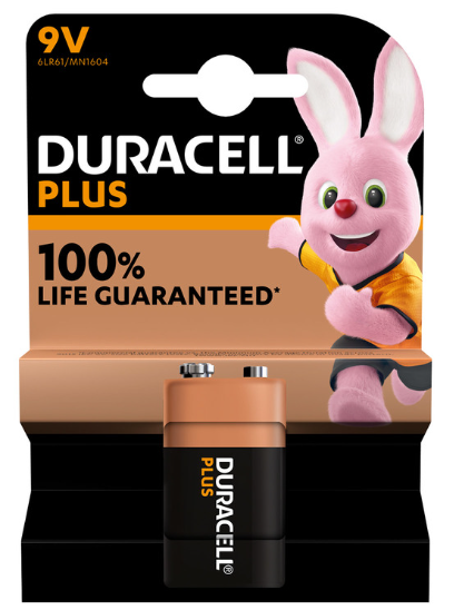 9V Duracell Plus Power Alkaline Battery
