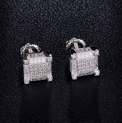 Zirconia Iced Out Box Bling Stud Earrings