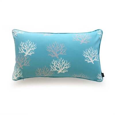 Beach Outdoor Lumbar Pillow Cover, Coral, Aqua, 12"x20"