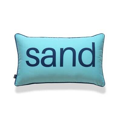 Beach Outdoor Lumbar Pillow Cover, Sand Word, Aqua Navy, 12"x20"