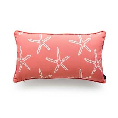 Beach Outdoor Lumbar Pillow Cover, Starfish, Coral, 12"x20"