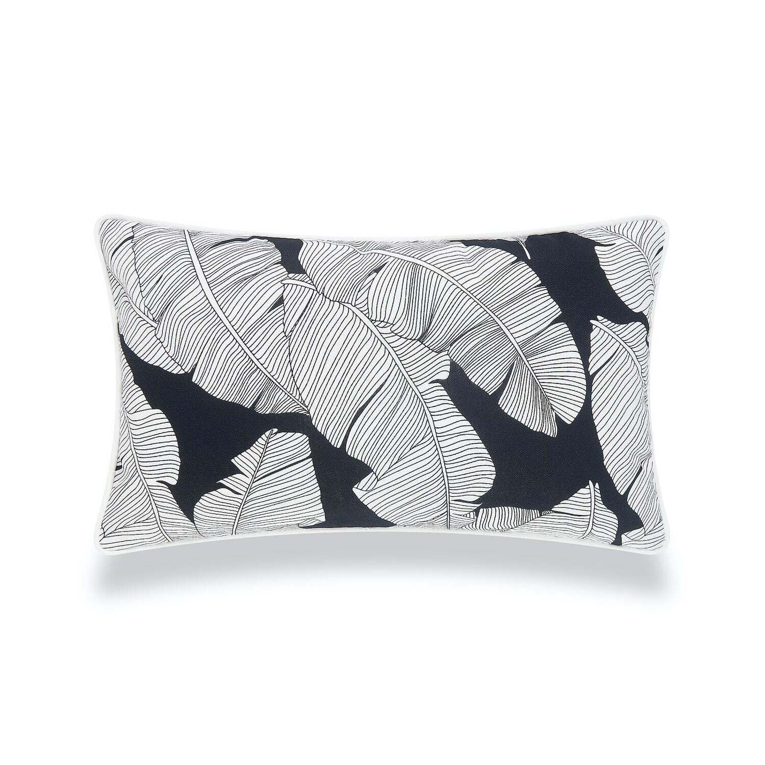 Tropical Outdoor Lumbar Pillow Cover, Black White Palm Leaves, 12&quot;x20&quot;