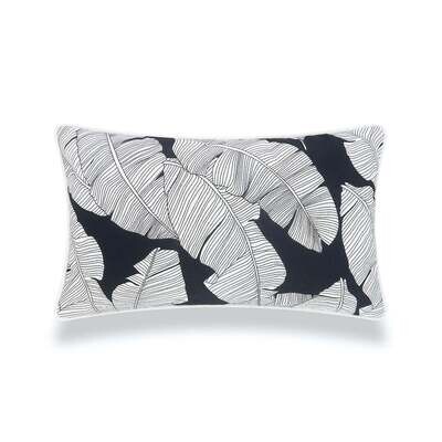 Tropical Outdoor Lumbar Pillow Cover, Black White Palm Leaves, 12"x20"