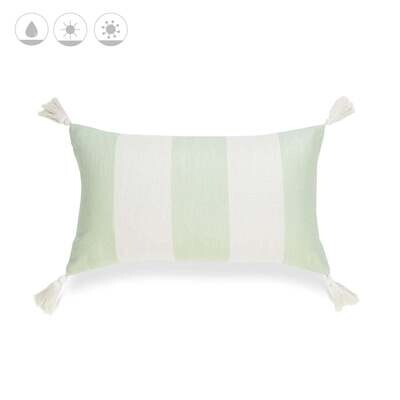 Beach Coastal Outdoor Lumbar Pillow Cover, Malta, Striped Tassel, Pale Green, 12" x20"