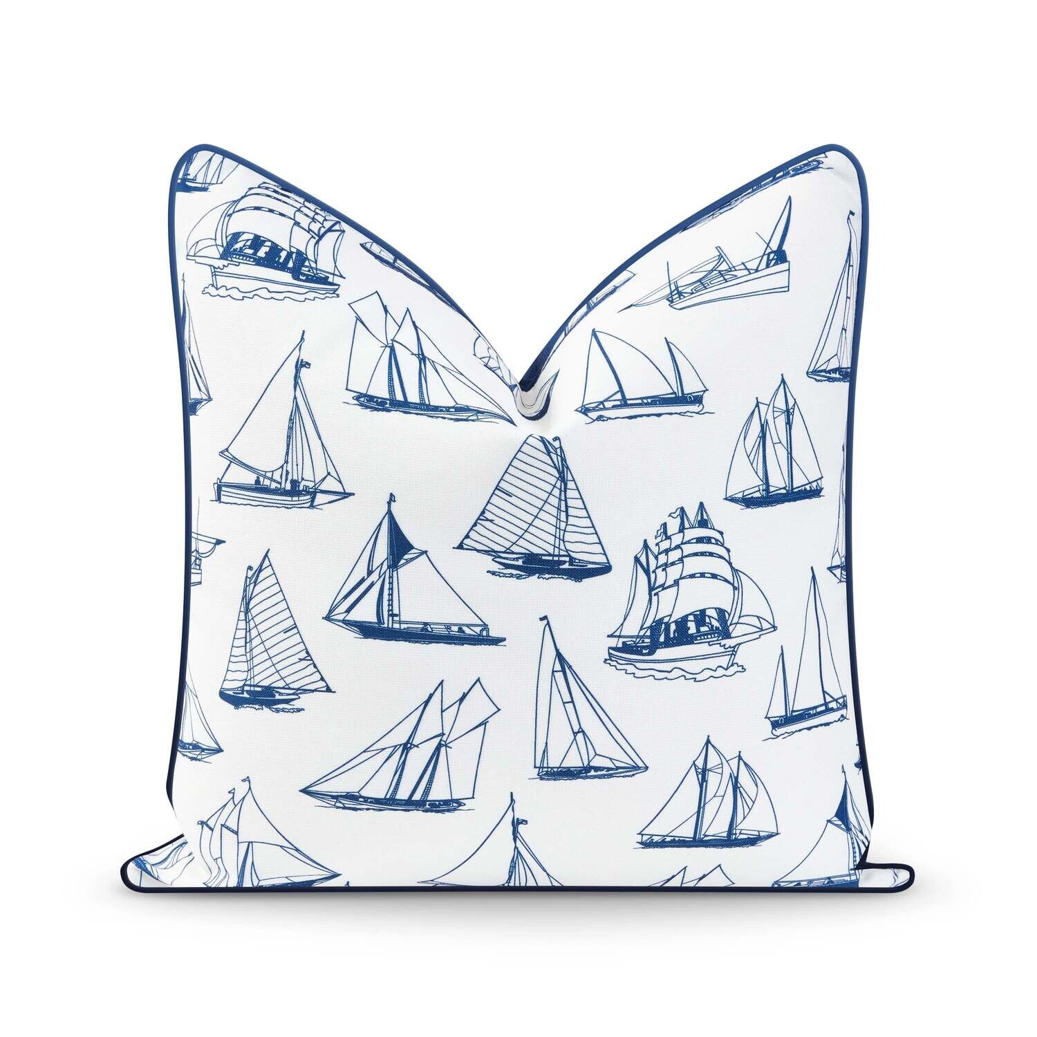 Coastal Hampton Style Indoor Outdoor Pillow Cover, Nautical Yacht, Navy Blue, 20"x20"