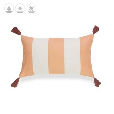 Beach Coastal Outdoor Lumbar Pillow Cover, Malta, Striped Tassel, Orange, 12" x20"