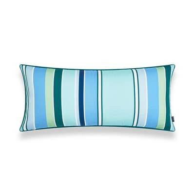Patio Outdoor Lumbar Pillow Cover, Rainbow Stripes, Aqua, 12"x26"