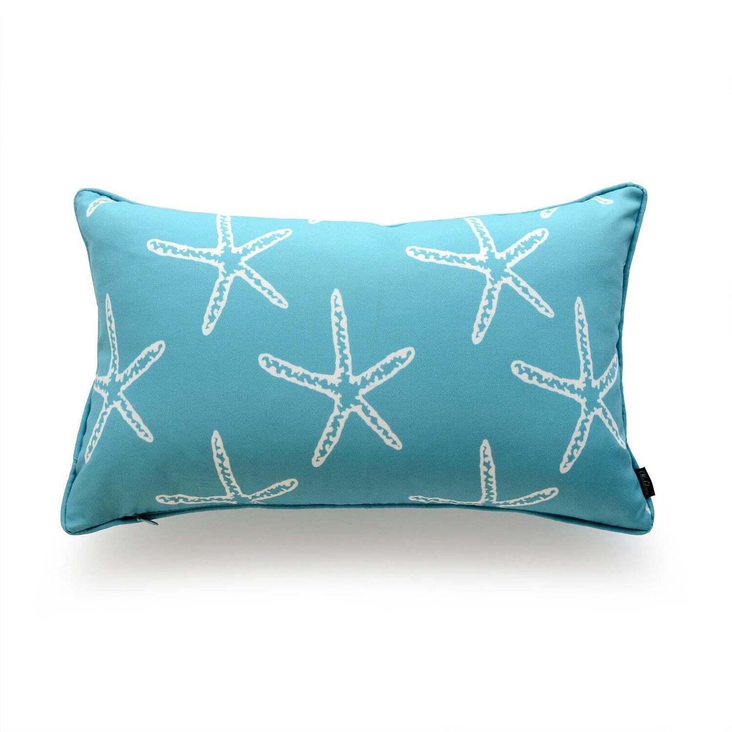 Beach Outdoor Lumbar Pillow Cover, Starfish, Aqua, 12"x20"