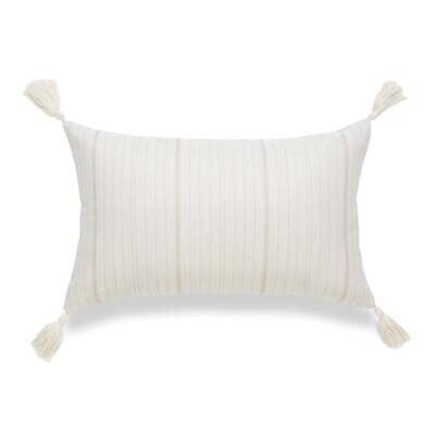 Coastal Indoor Outdoor Lumbar Pillow Cover, Missi, Stripe Tassel, Camel Sand, 12"x20"