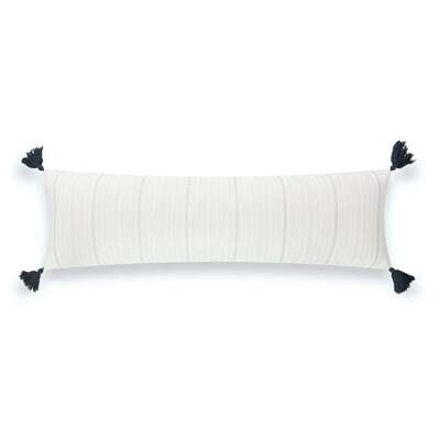 Neutral Outdoor Lumbar Pillow Cover, Missi, Stripe Tassel, Gray, 12"x40"