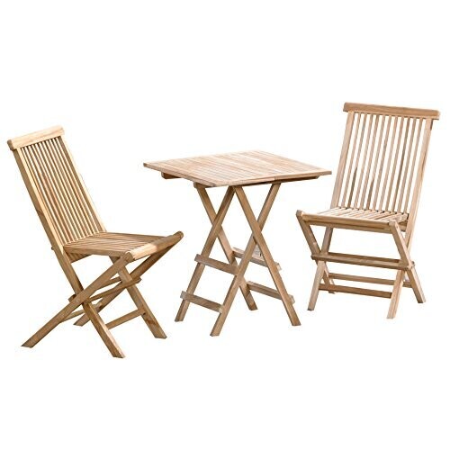 3tlg. Balkonset 60x40cm Teakholz Klappstuhl &amp; Klapptisch