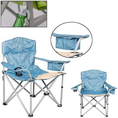 Campingstuhl mit Getränkehalter, blau/beige