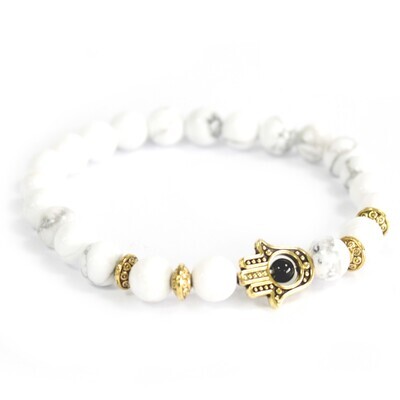 Gold Hamsa / Howlite - Gemstone Bracelet