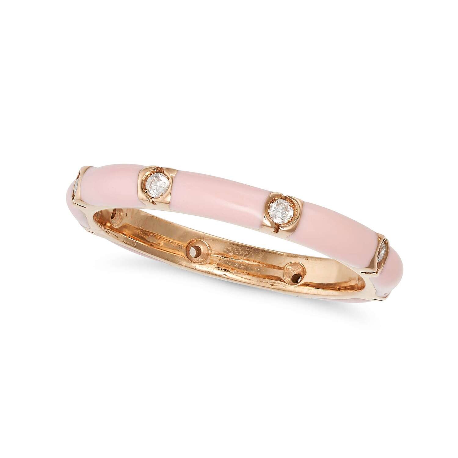 Pink Enamel & Diamond Band Ring in 18kt Gold
