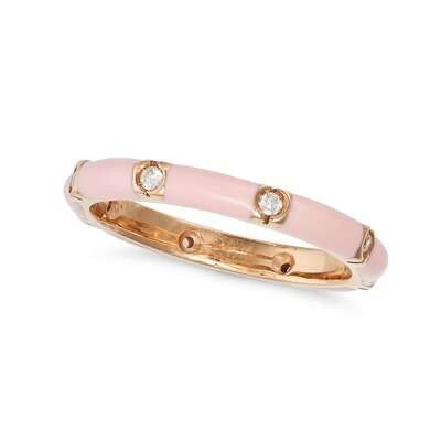 Pink Enamel & Diamond Band Ring in 18kt Gold
