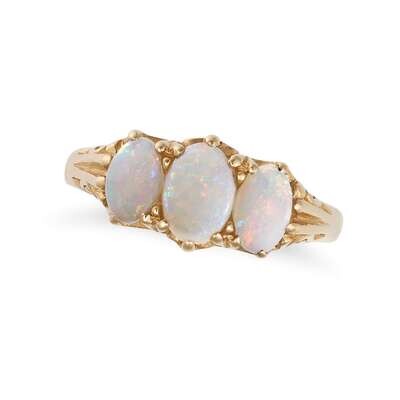 Opal Three Stone Ring in 9kt Yellow Gold