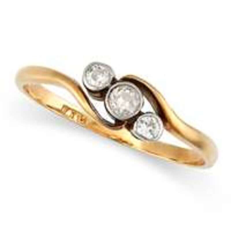 Diamond Three Stone Ring in Yellow Gold Diamond Three Stone Ring in Yellow Gold