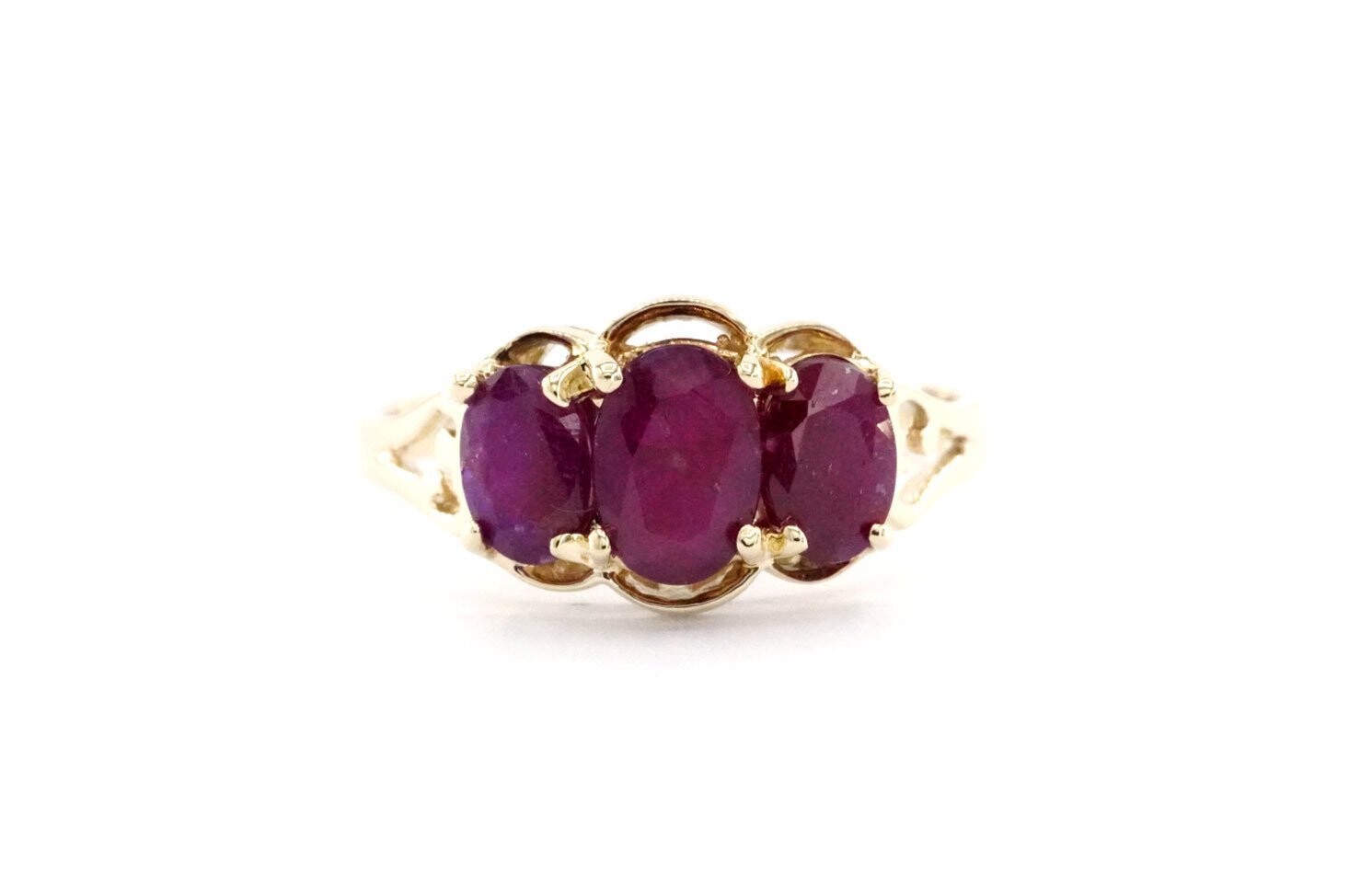 Ruby Three Stone Ring in 10ct Gold