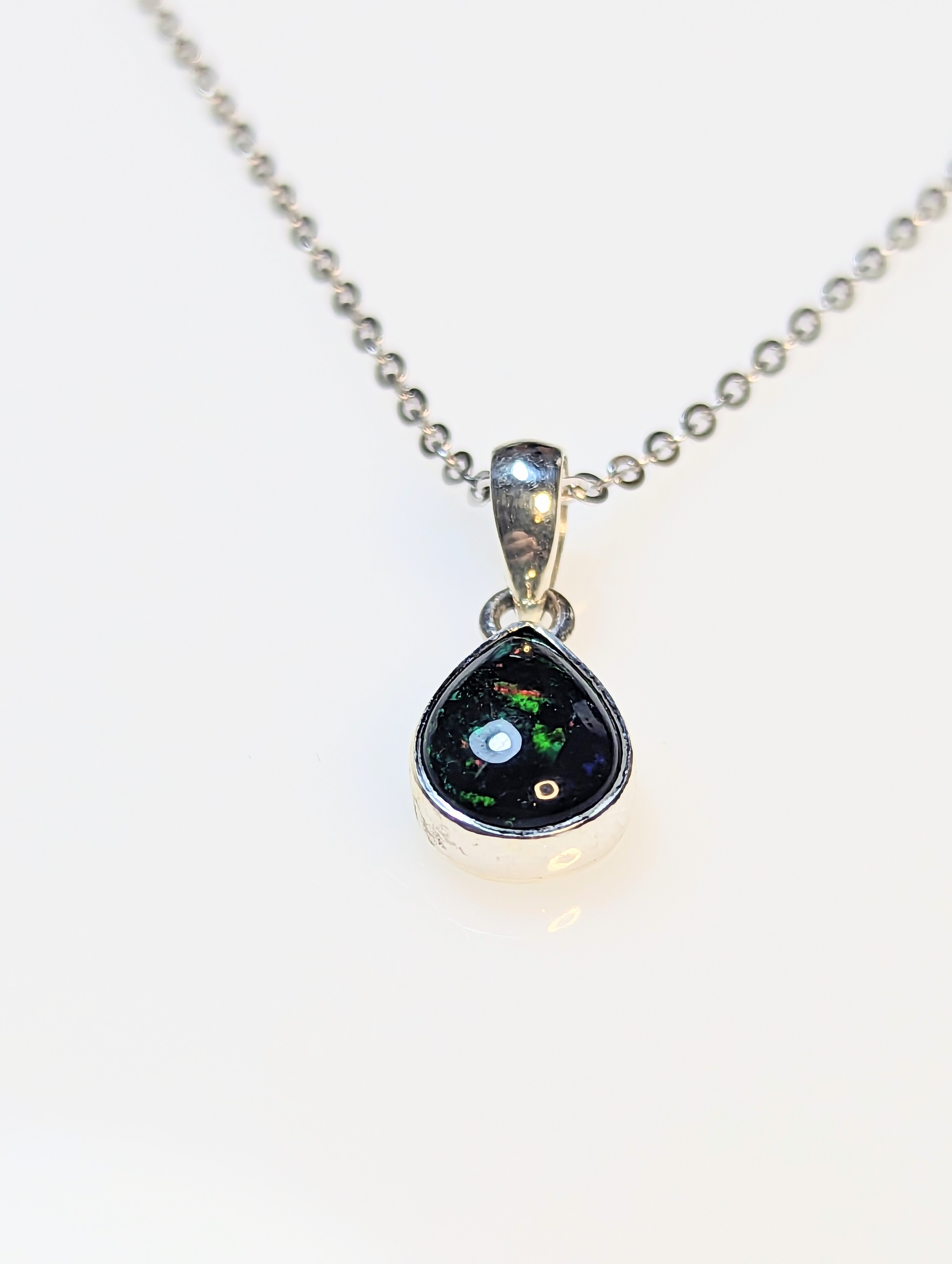 Black Opal Teardrop Necklace in Sterling Silver