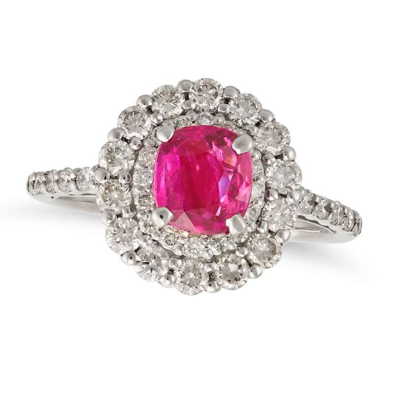 Ruby & Diamond Cluster Ring in Platinum
