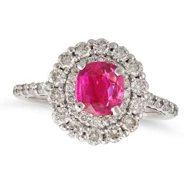Ruby & Diamond Cluster Ring in Platinum