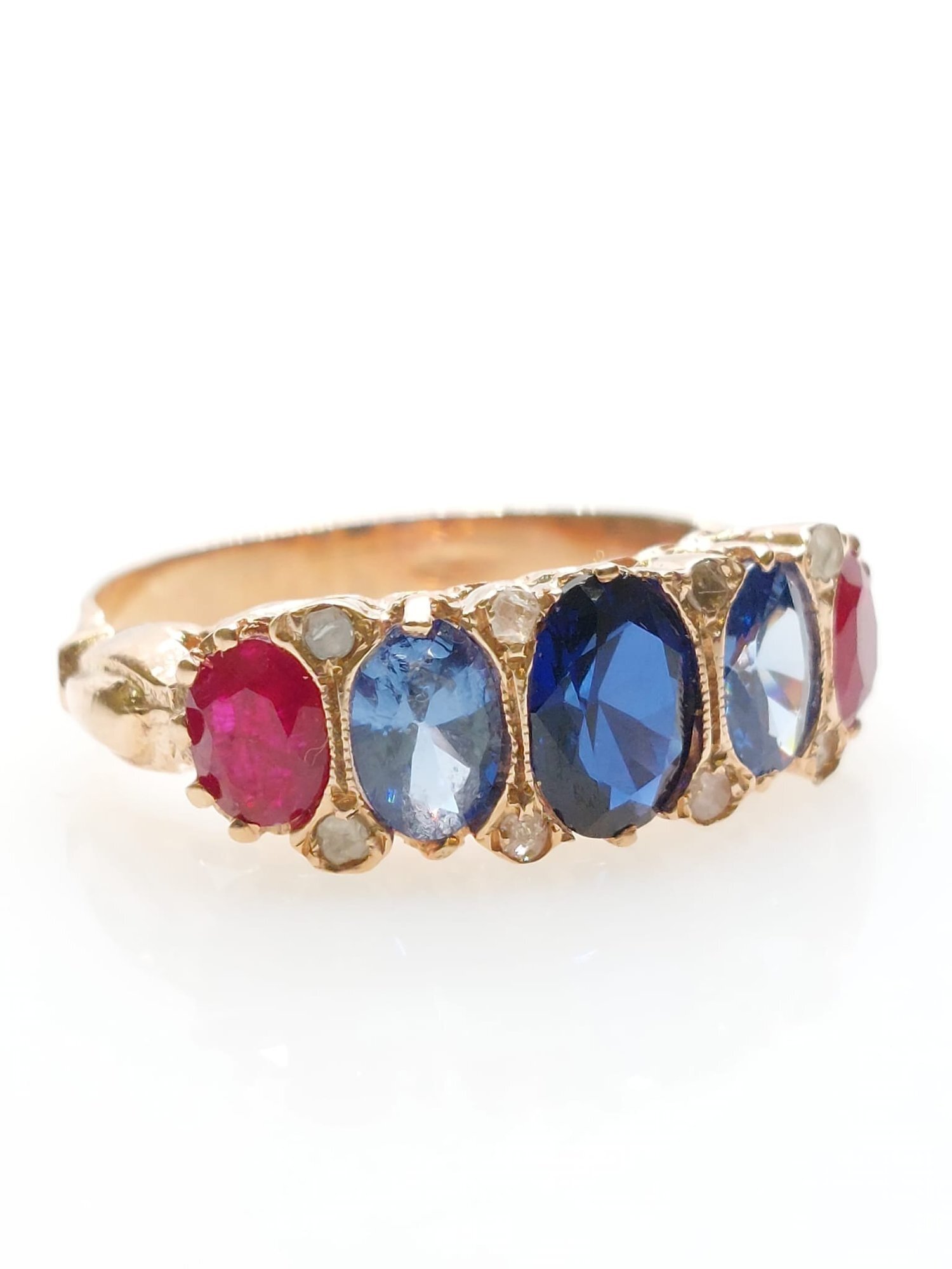 9ct Rose Gold Ring With Sapphire, Diamonds & Rubies