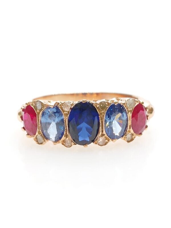 9kt Rose Gold Ring With Sapphire, Diamonds & Rubies
