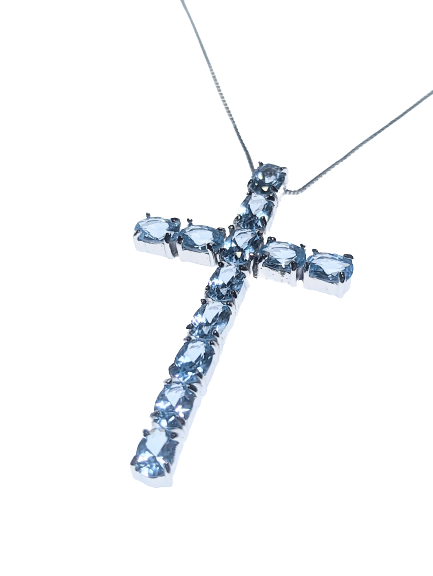 Blue Topaz Crucifix in 925 Silver