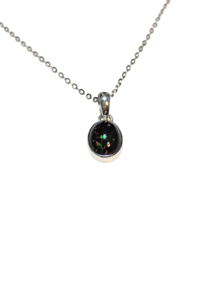 Black Opal Necklace in 925 Silver