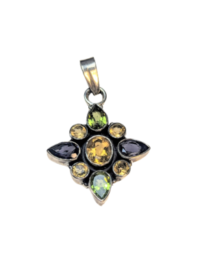 Sapphire, Peridot & Citrine Pendant in 925 Silver