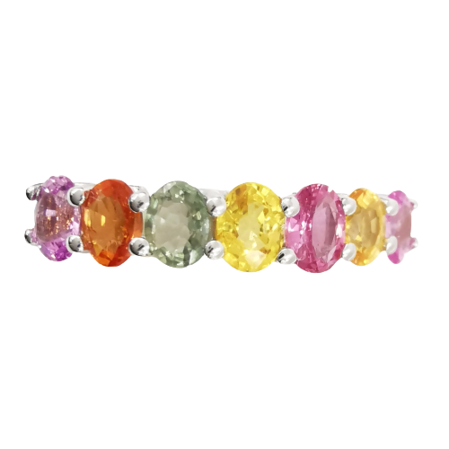 Multicoloured Sapphire & White Gold Ring
