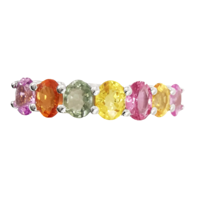 Multicoloured Sapphire & White Gold Ring