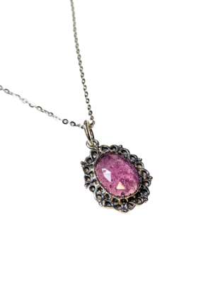 Pink Sapphire & 925 Silver Pendant - Woven