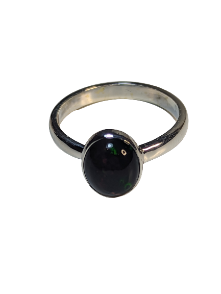 Black Opal & Sterling Silver Adjustable Ring