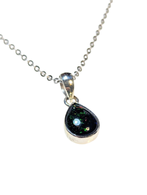 Black Opal Teardrop Necklace in Sterling Silver